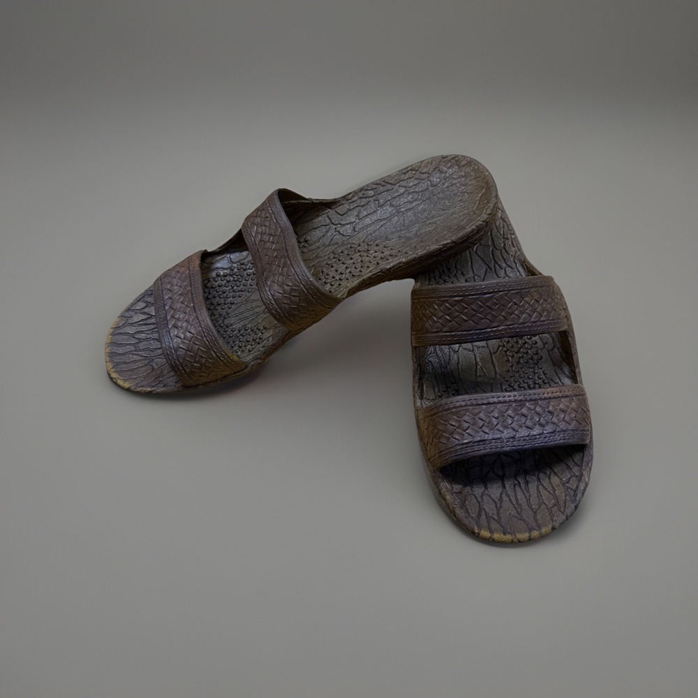 Pali Hawaii Brown Jesus Hawaiian Sandals Jandals Unisex Womens Size 10 Slides